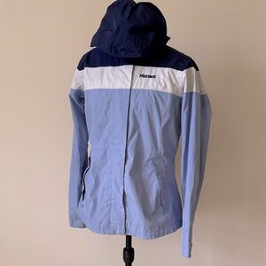 🟢 5/$25 Marmot | Roam Lightweight Waterproof Hooded Rain Jacket in Blue & Gray